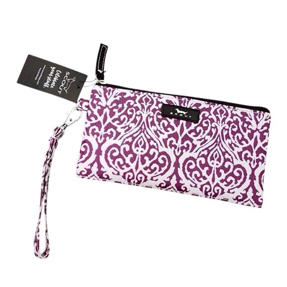 New SCOUT Kate Wristlet Zip Pouch Case Purple White Damask Cosmetic Makeup Bag - Picture 1 of 10
